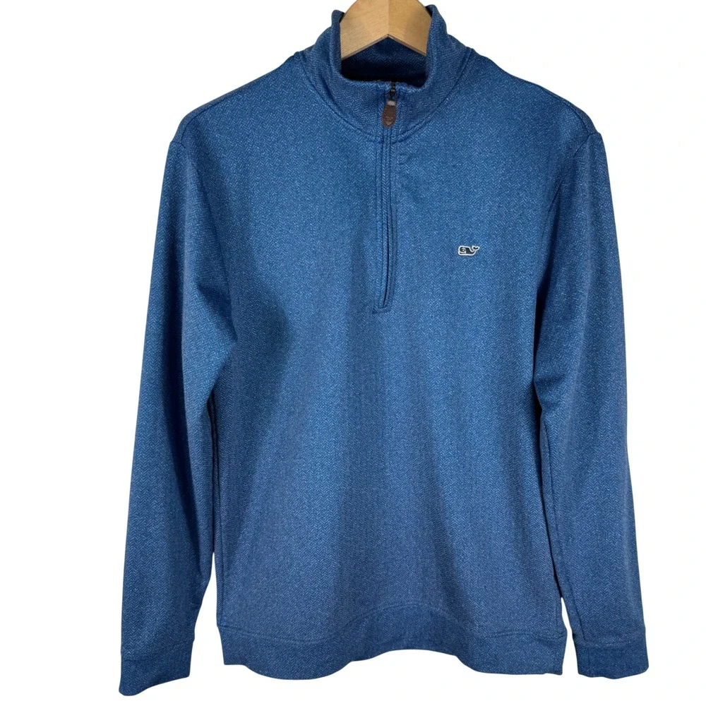 Vineyard Vines Herringbone Quarter Zip Pullover Sweater Mens M Blue